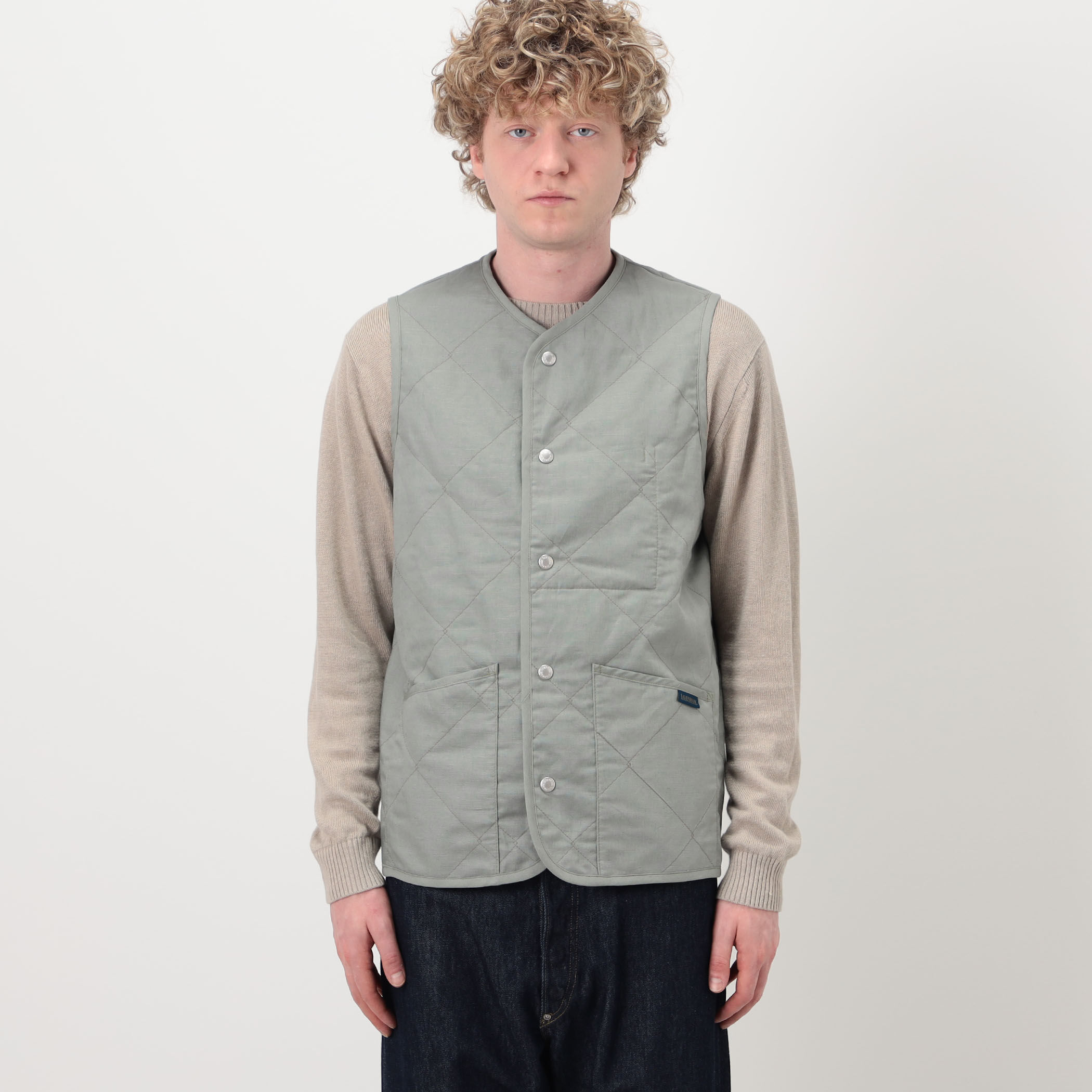 トロワドゥアン キルティングベスト LAVENHAM UNWADDED THORNHAM リネンコットン
