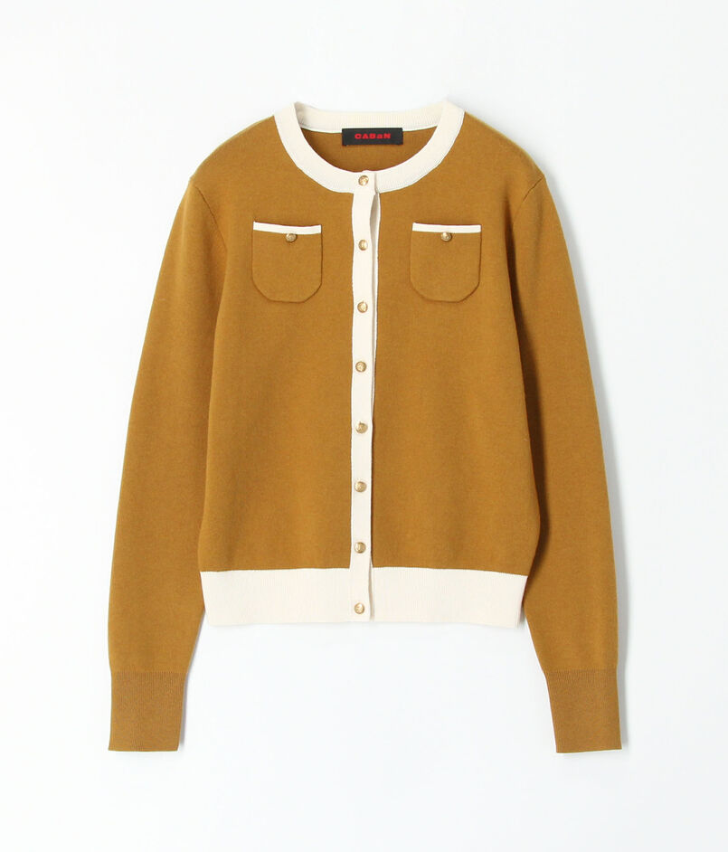 ■CABaN コットンカシミヤ バイカラークルーネックカーディガン