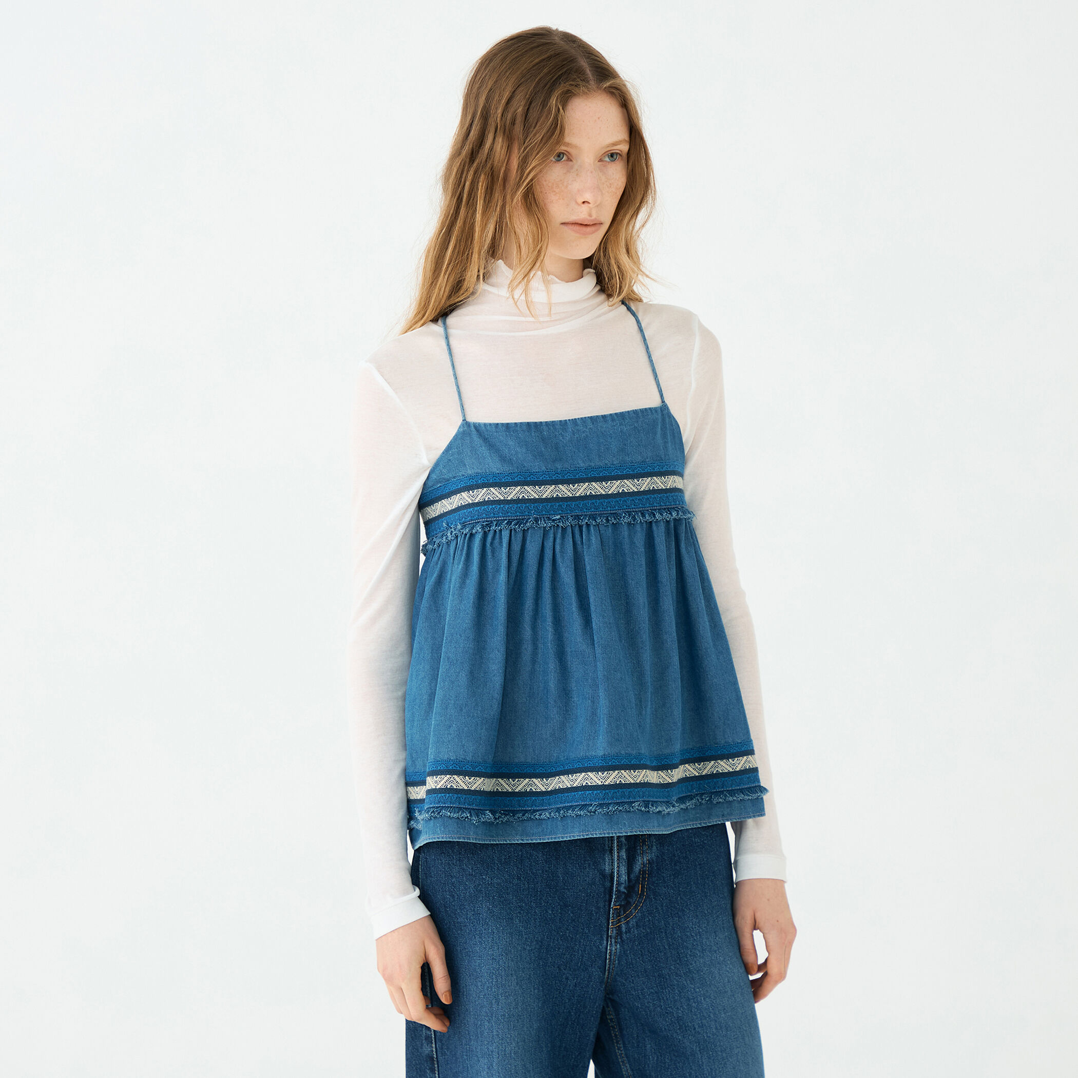 ラインエンブロイダリー ペプラムキャミソール｜トゥモローランド 公式通販