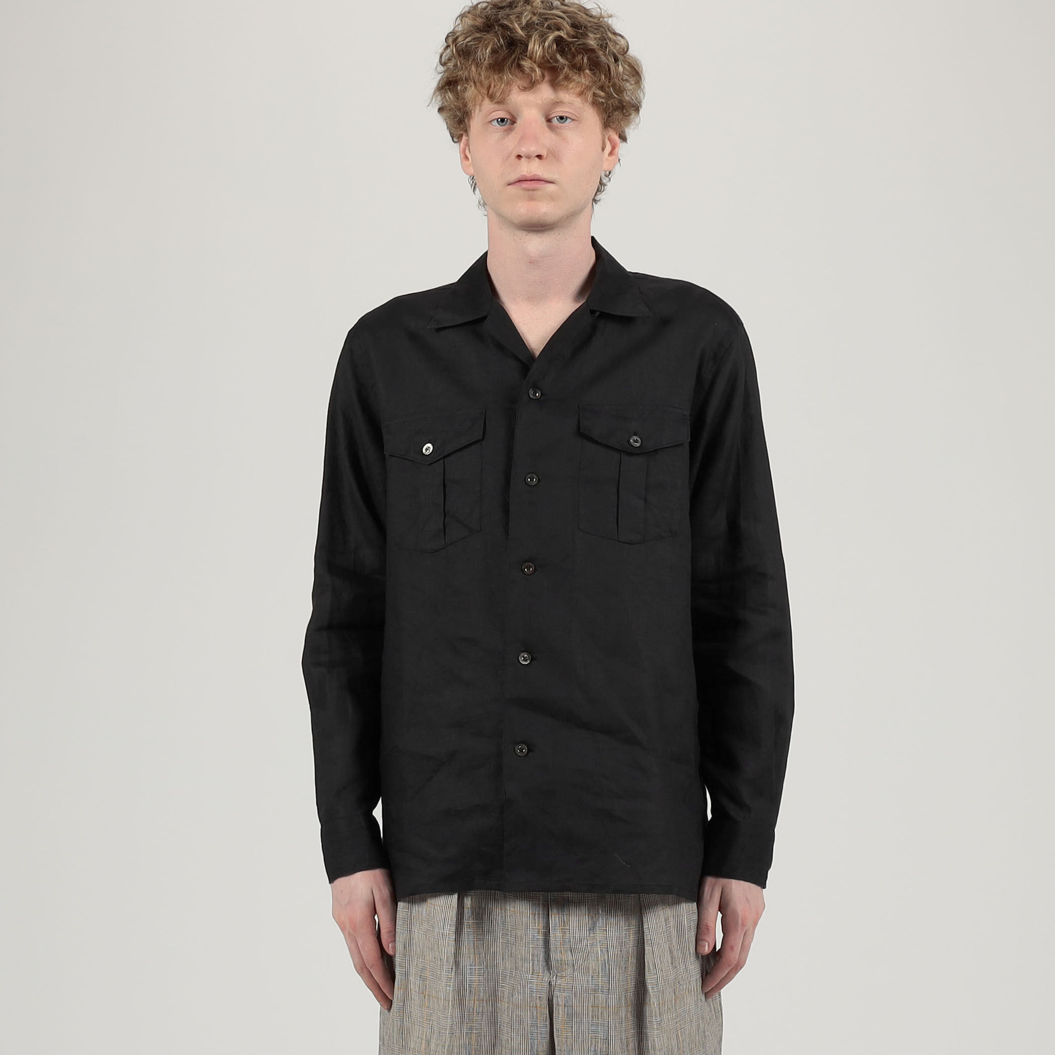 アイリッシュリネン ダブルポケット ロングスリーブシャツ