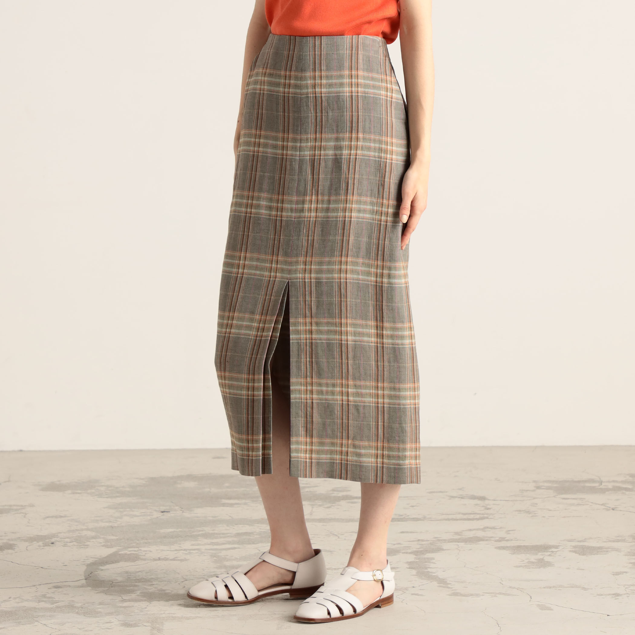 セザンヌ リネン フロントサイドスリット ミディ スカート 24SS◇SEZANE◇JOLANE ミディスカート コットンリネン オリーブ
