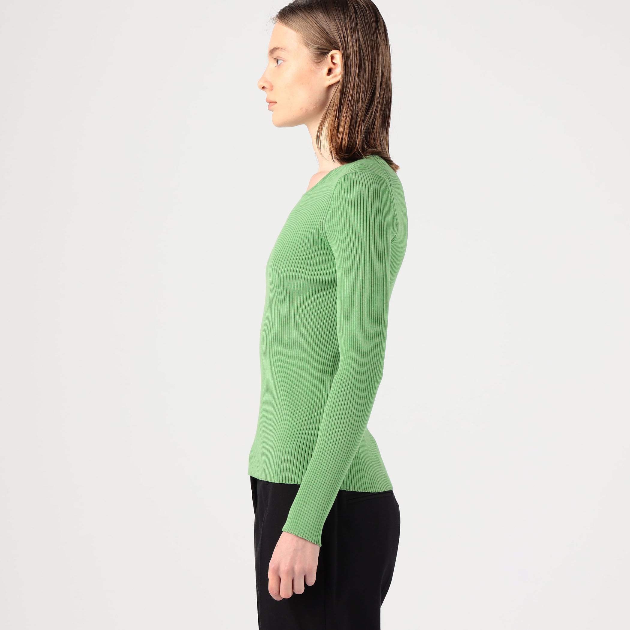 Deuxieme Classe/コットンリブクルーネックプルオーバー/未使用 nofl】オーガニックコットンランダムリブクルーネックプルオーバー