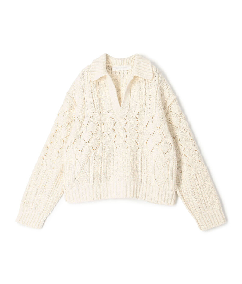 コットンウールアラン オープンカラープルオーバー