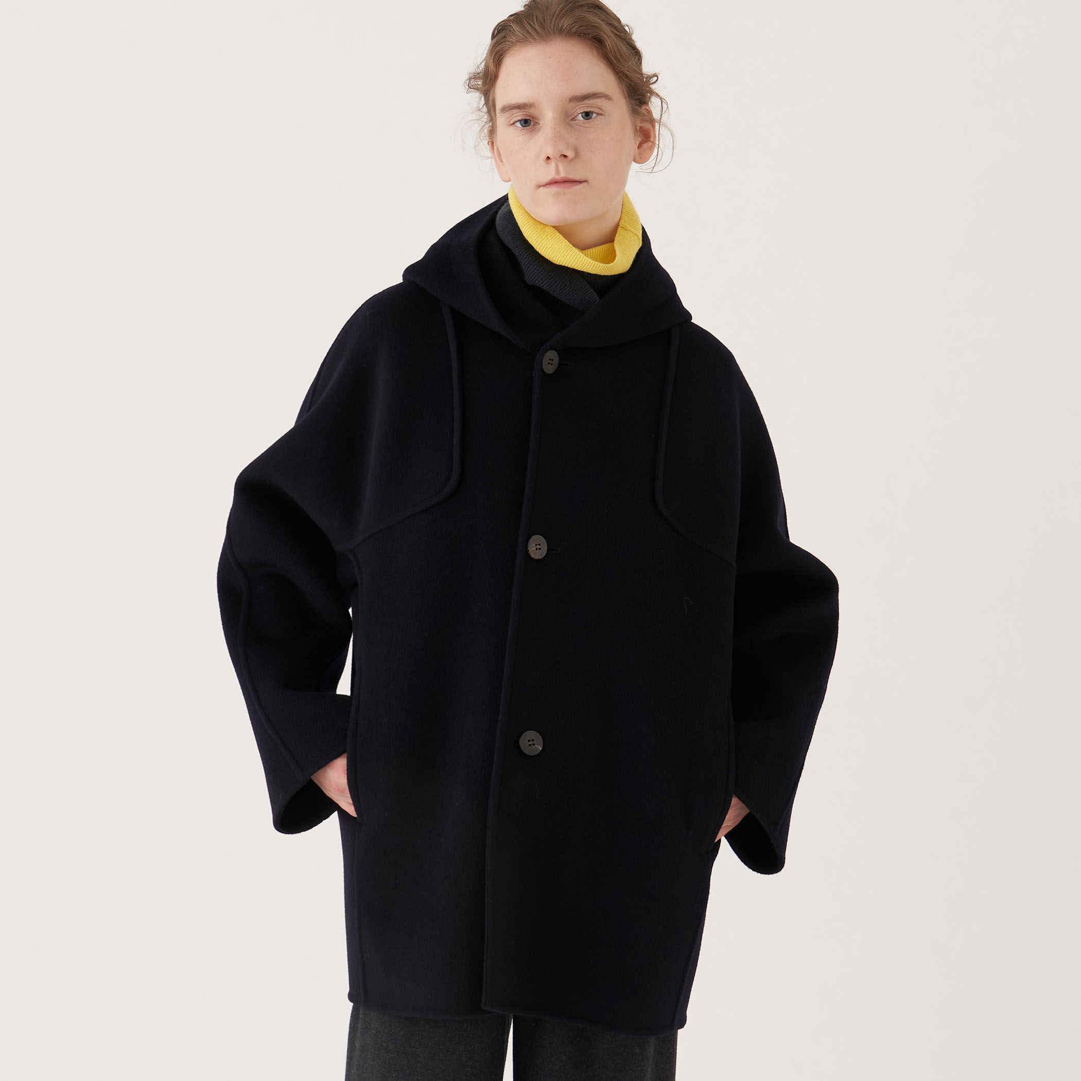 ウールカシミヤダブルフェイス フーデットコート