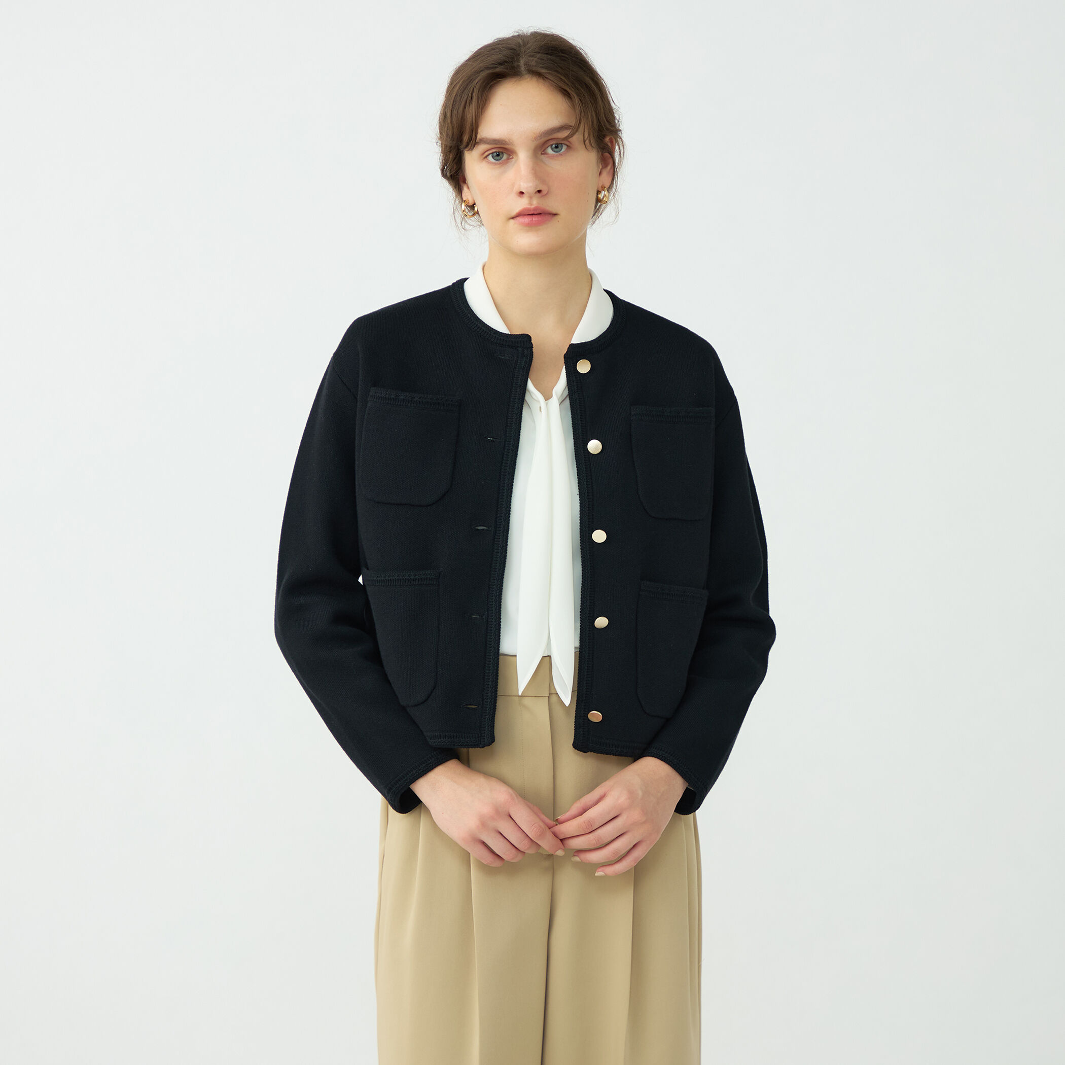 コットンポリエステルダブルフェイス 4ポケットカーディガン