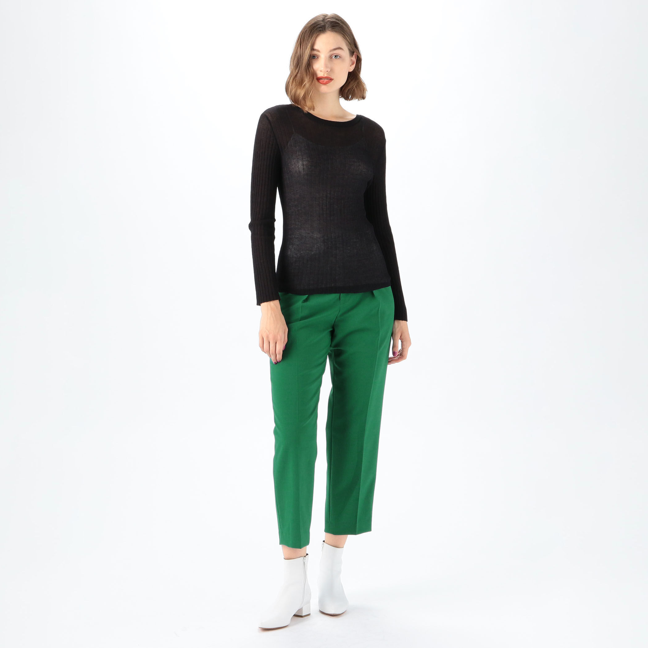 MACPHEE ストレッチポプリン フロントタックテーパードパンツ レディース ストレッチポプリン フロントタックテーパードパンツ