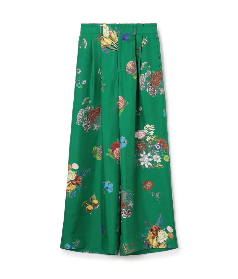 シルク BOUQUETプリント 2タックワイドパンツ