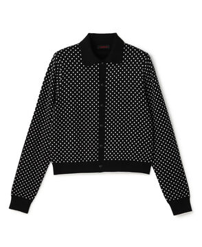 コットンカシミヤ ドットジャカードポロカーディガン