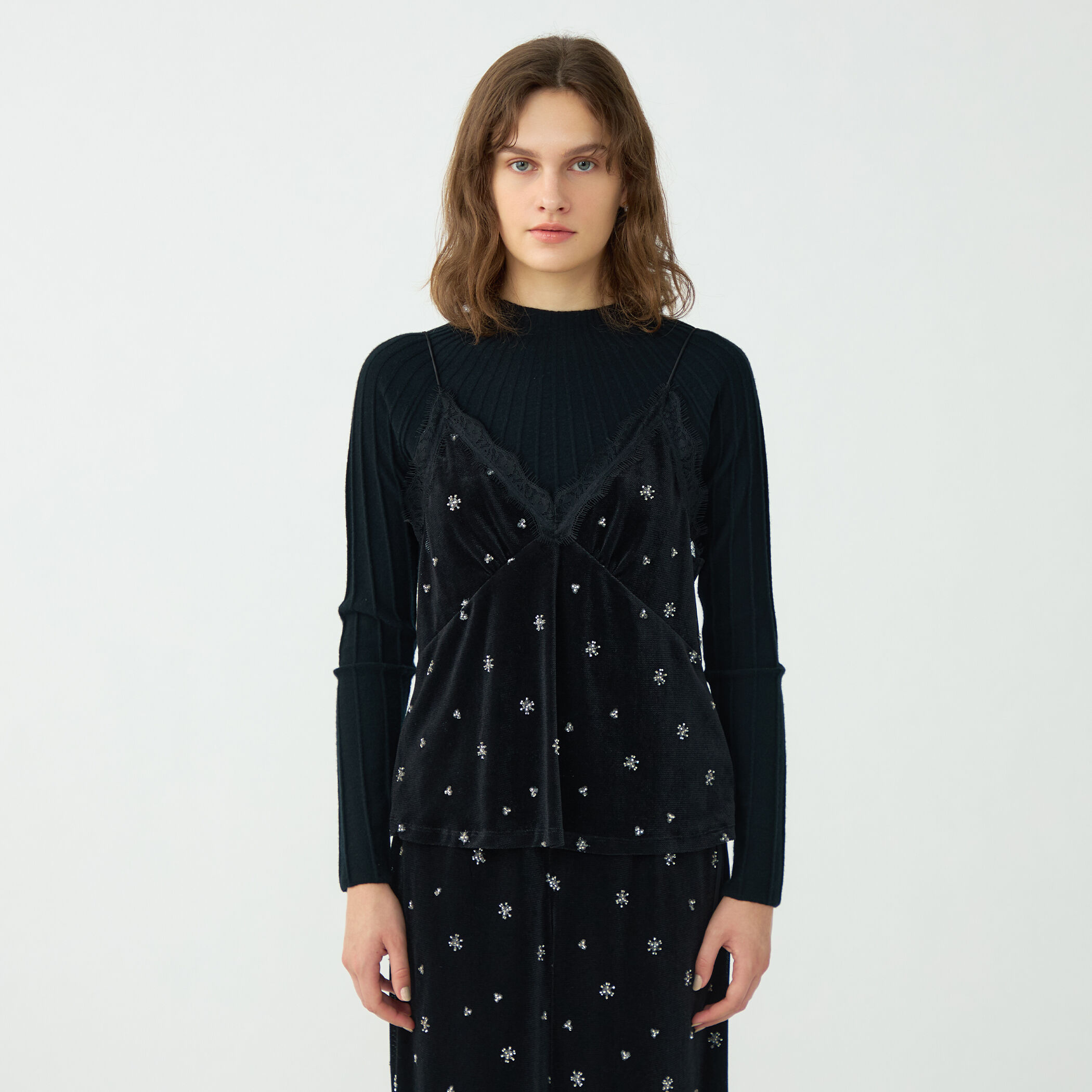 BALLSEY トゥモローランド　キャミソールブラウス メッシュベロアエンブロイダリー キャミソールブラウス