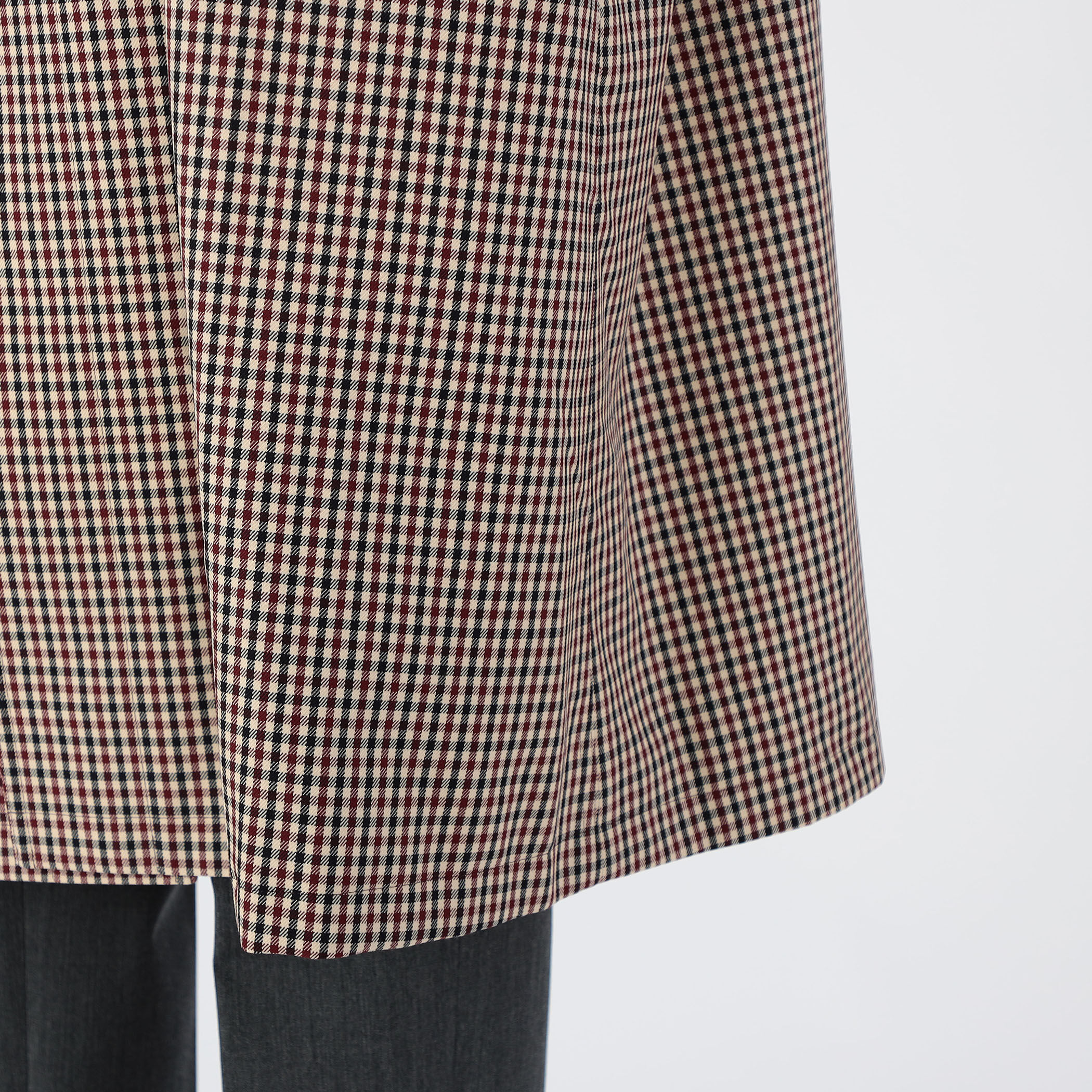 ウールギャバジン ガンクラブチェックスタンドカラーコート