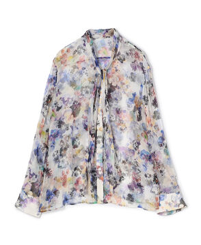 ブルームスケーププリント ボウタイナローブラウス