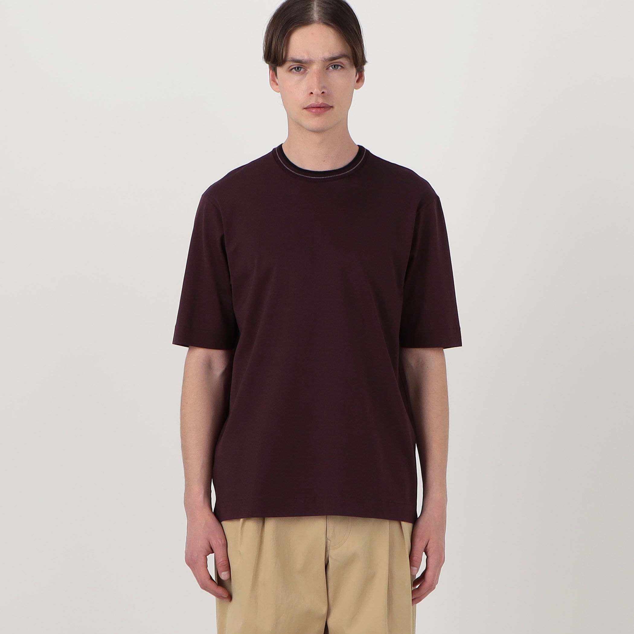 スーピマコットンシルケット リンキングニット襟Tシャツ