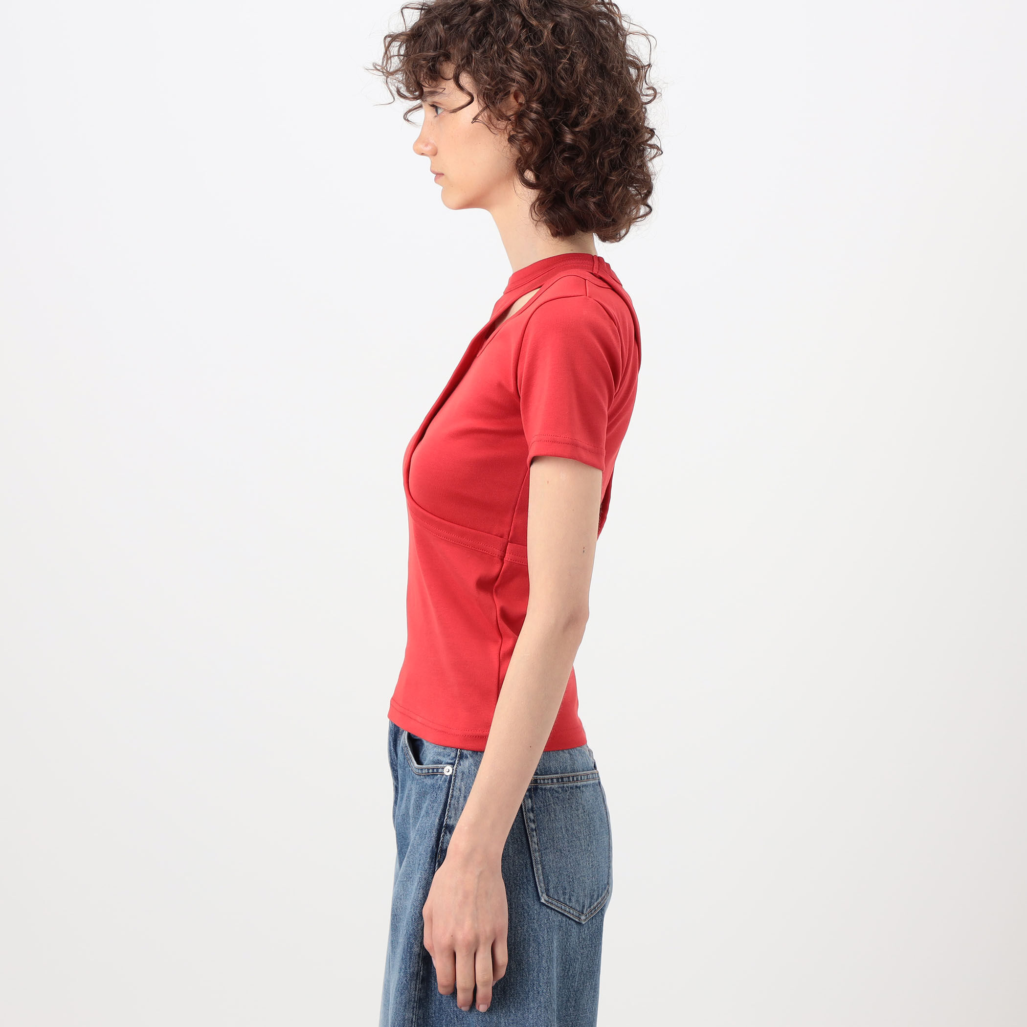 Tシャツ(半袖/袖なし) theredthread bicolor layered tops short THEREDTHREAD / ザレッドスレッド】bicolor layered tops short