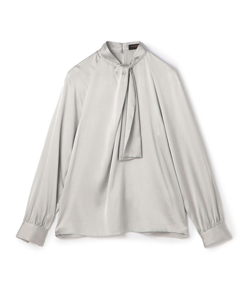 ウォッシャブルサテン フロントタイブラウス
