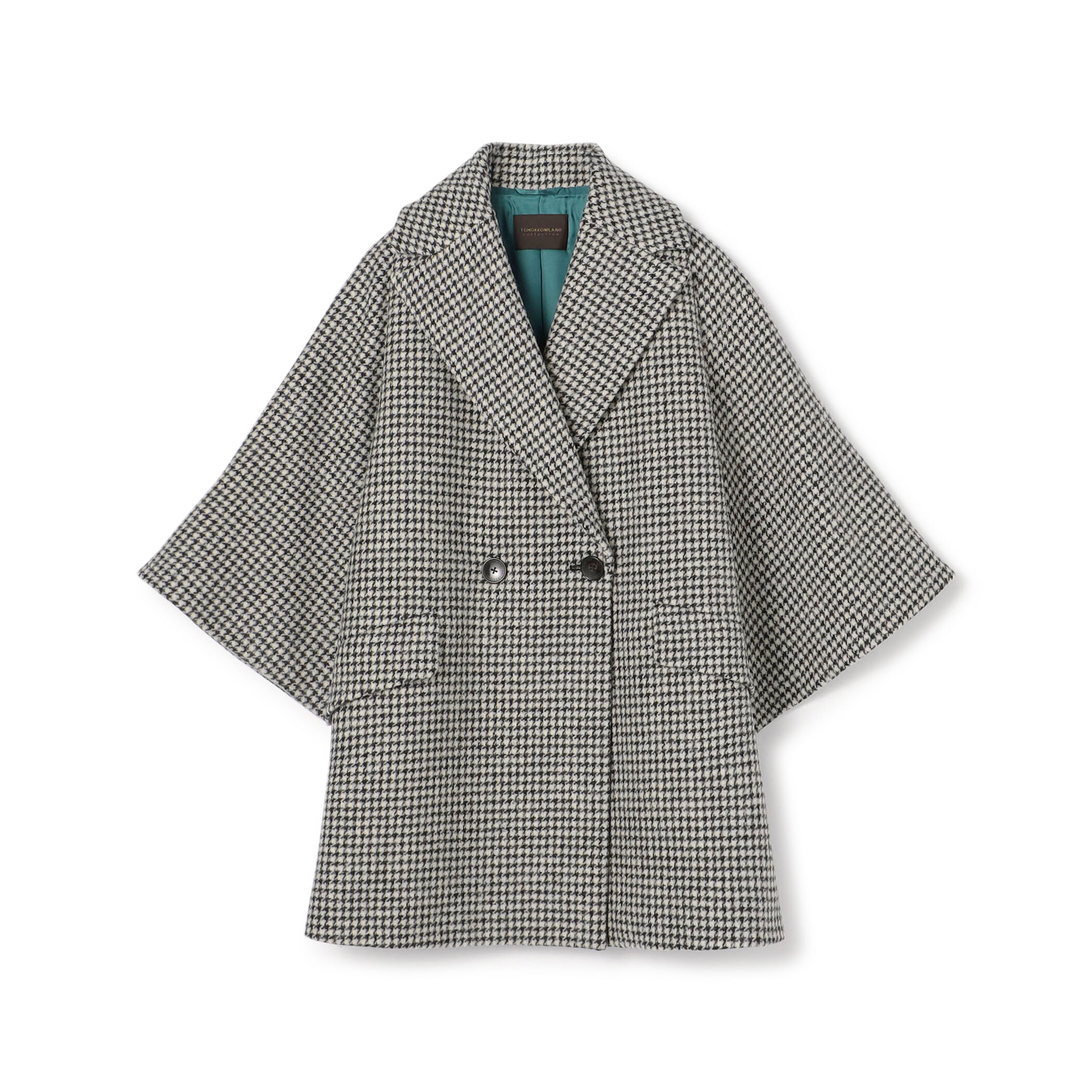 ウールカシミヤシェファード フレアスリーブショートコート