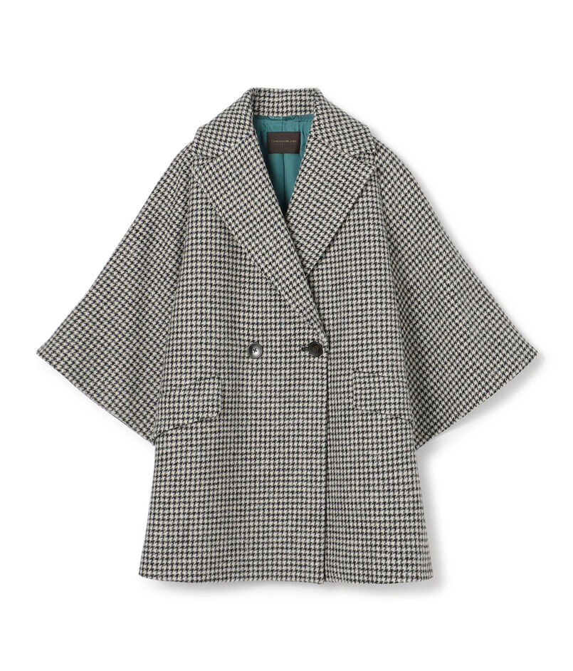 ウールカシミヤシェファード フレアスリーブショートコート