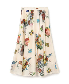 シルク BOUQUETプリント フレアスカート