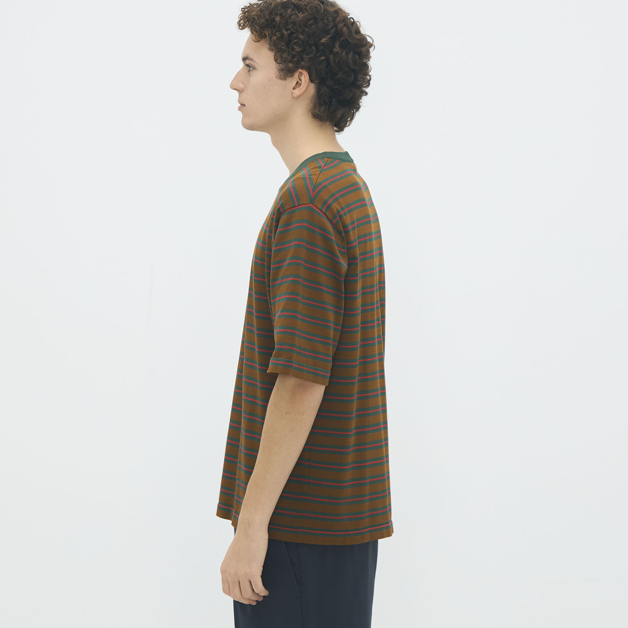 CABaN コットン ハイゲージストライプ クルーネックプルオーバー