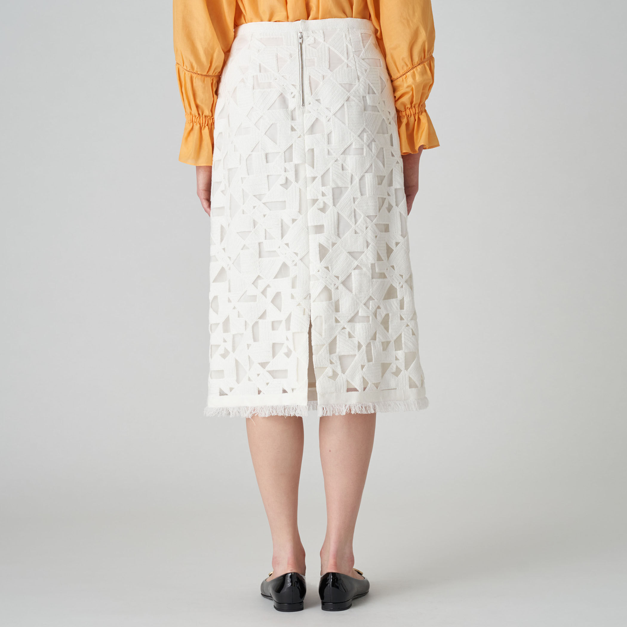 【‎Drawer ドゥロワー】ホワイト モザイク ミニ スカート