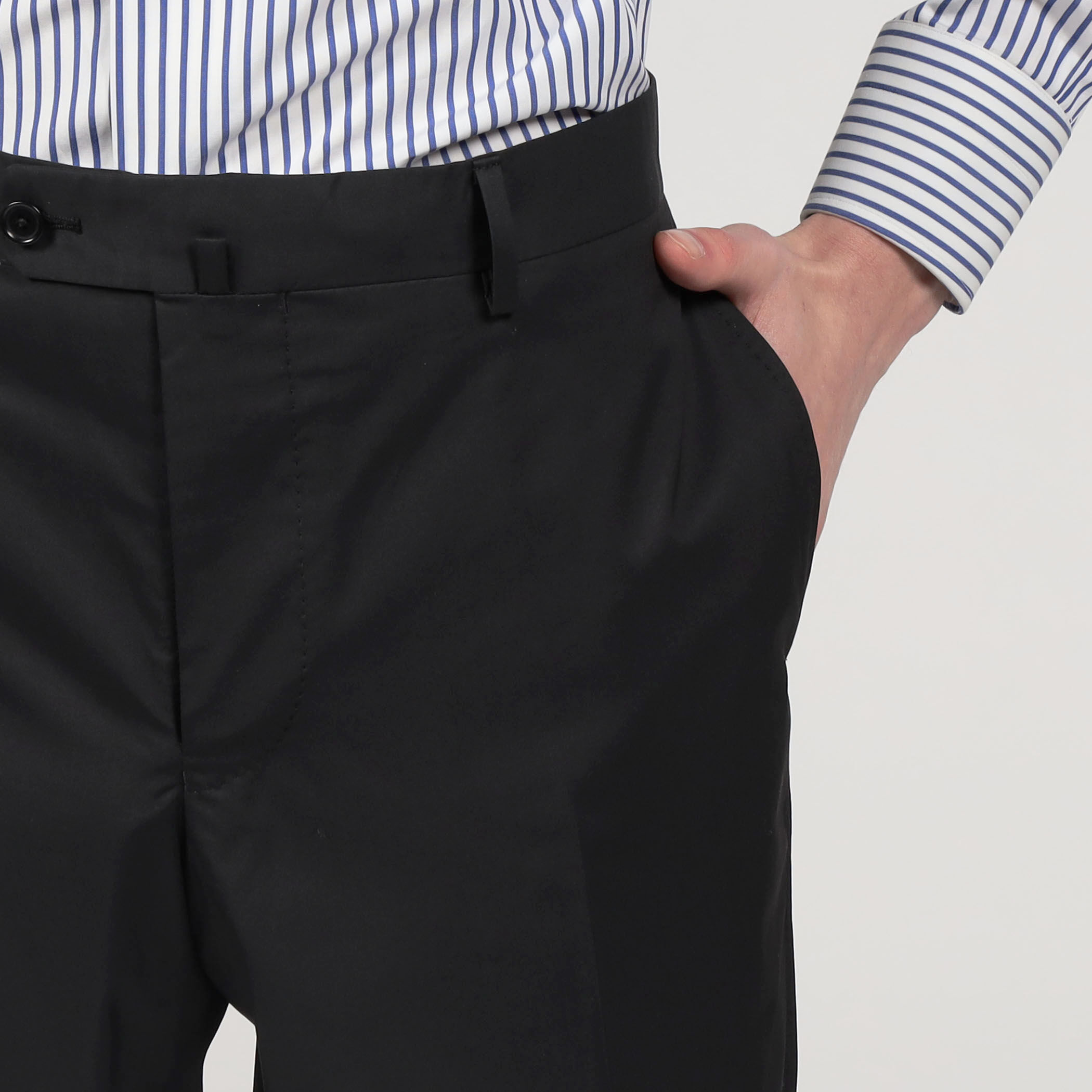 コットンポリエステルハイカウント ノープリーツスリムスラックス