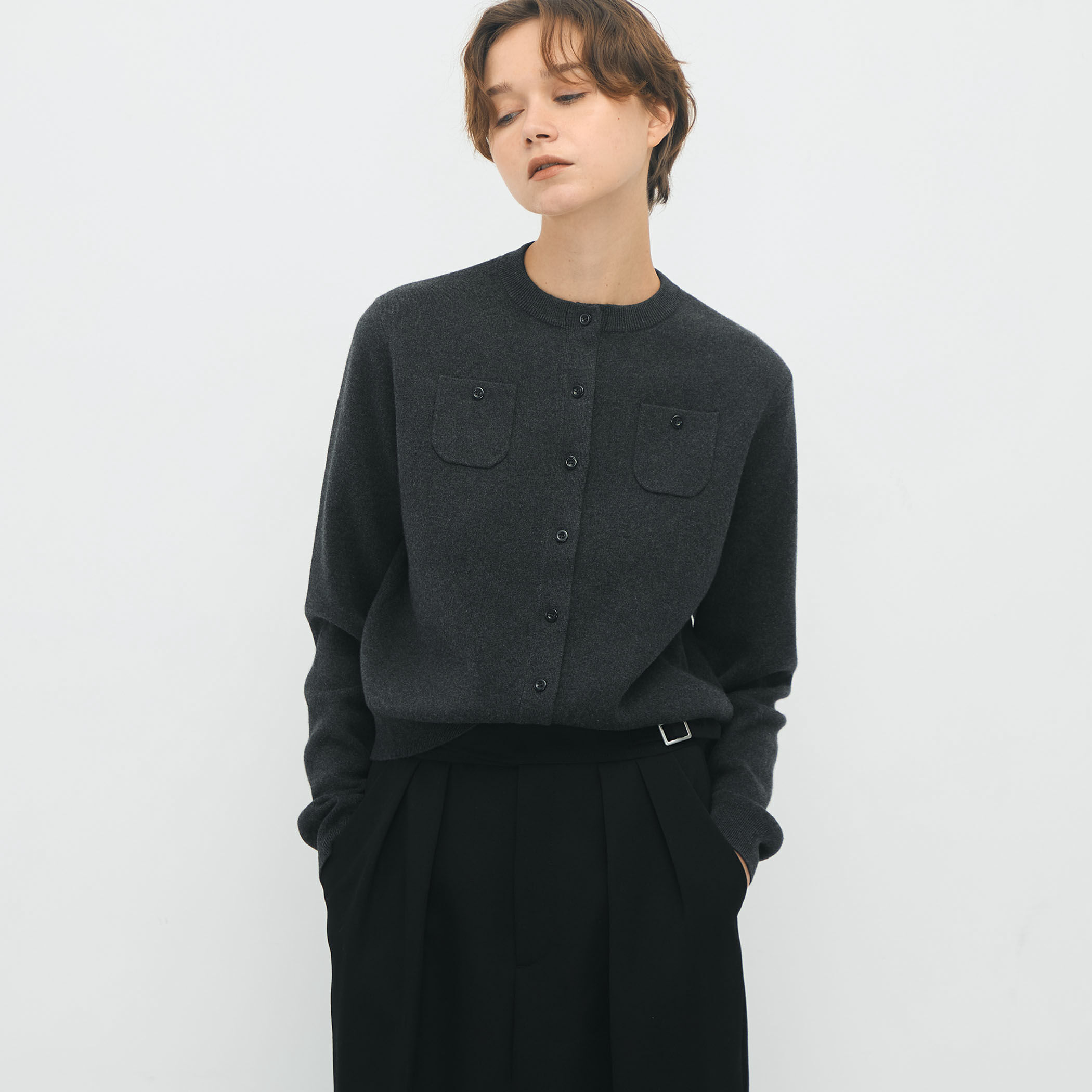 CABaN コットンカシミヤ クルーネックカーディガン