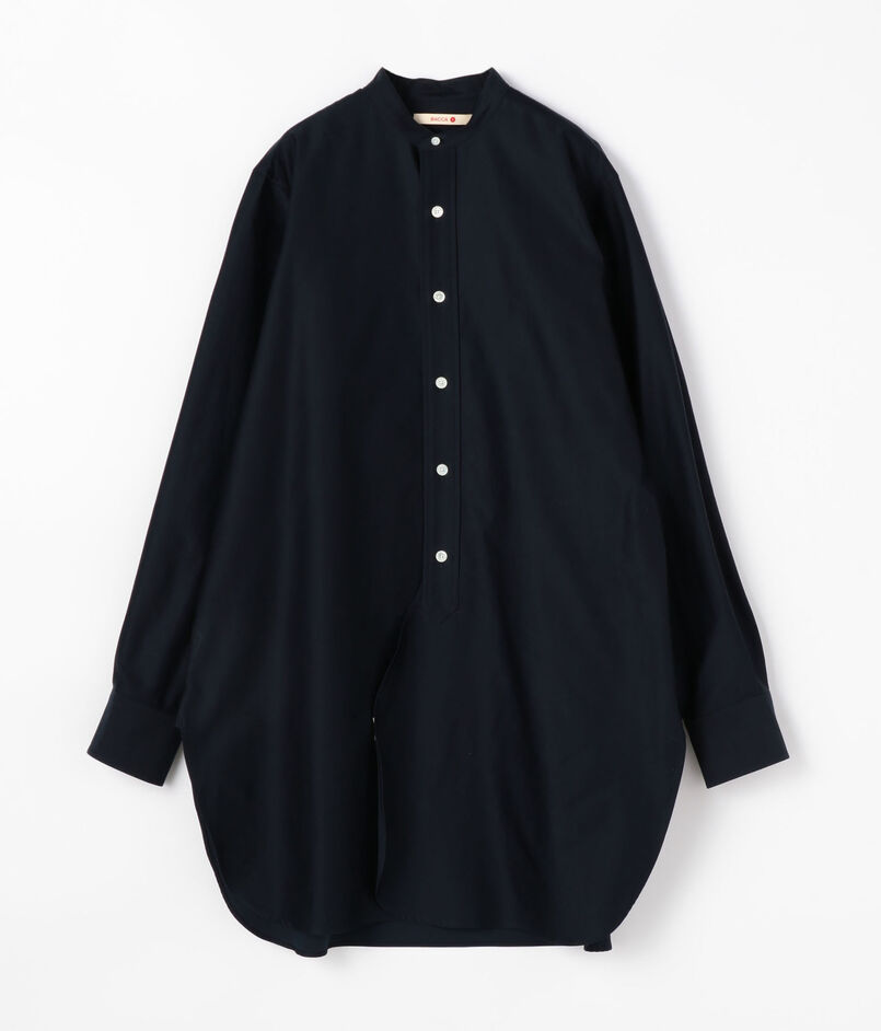 〈MORE10%OFF対象〉■コットンバックサテン スタンドカラーロングシャツ