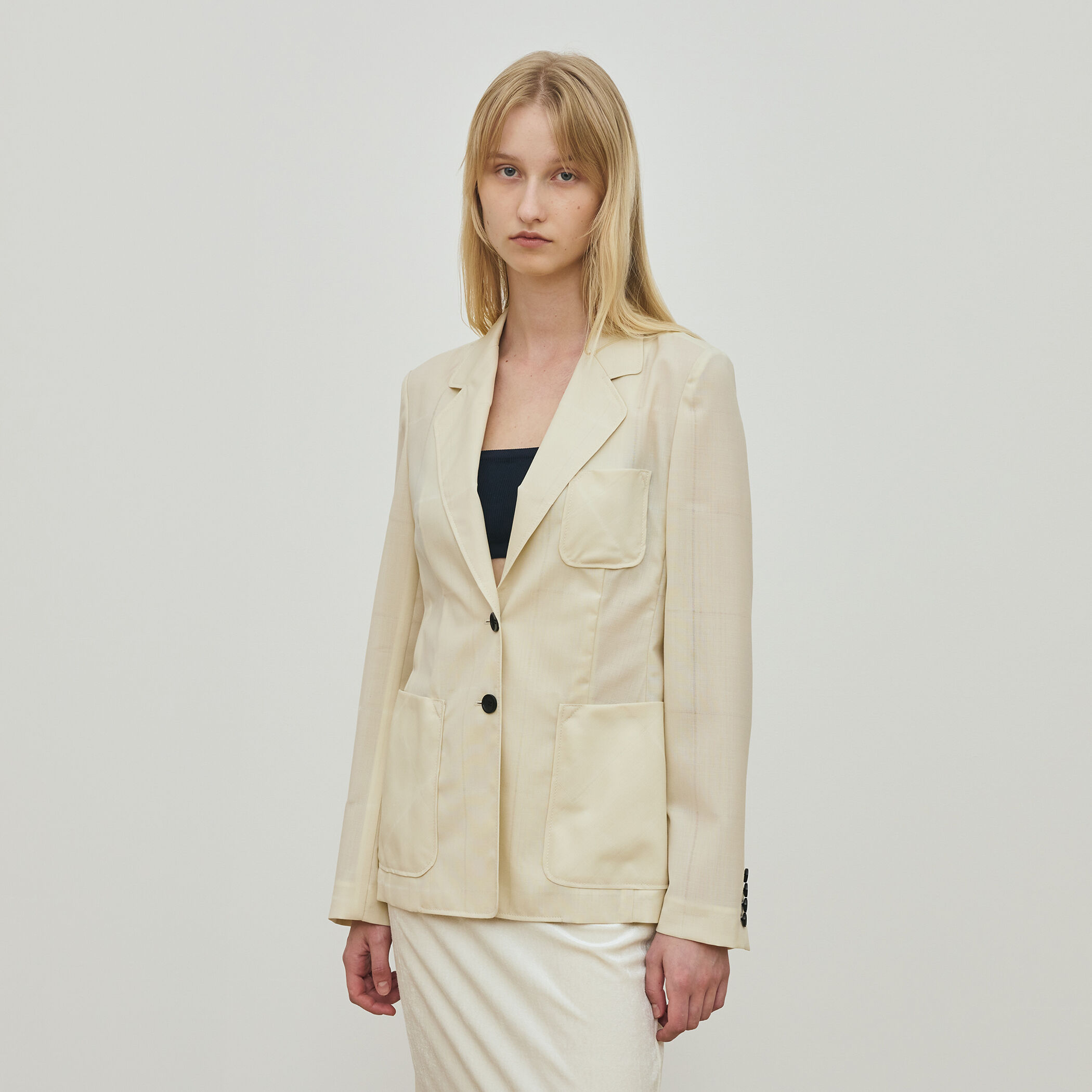 アキハチェックウール ラウンドラペルシングルジャケット