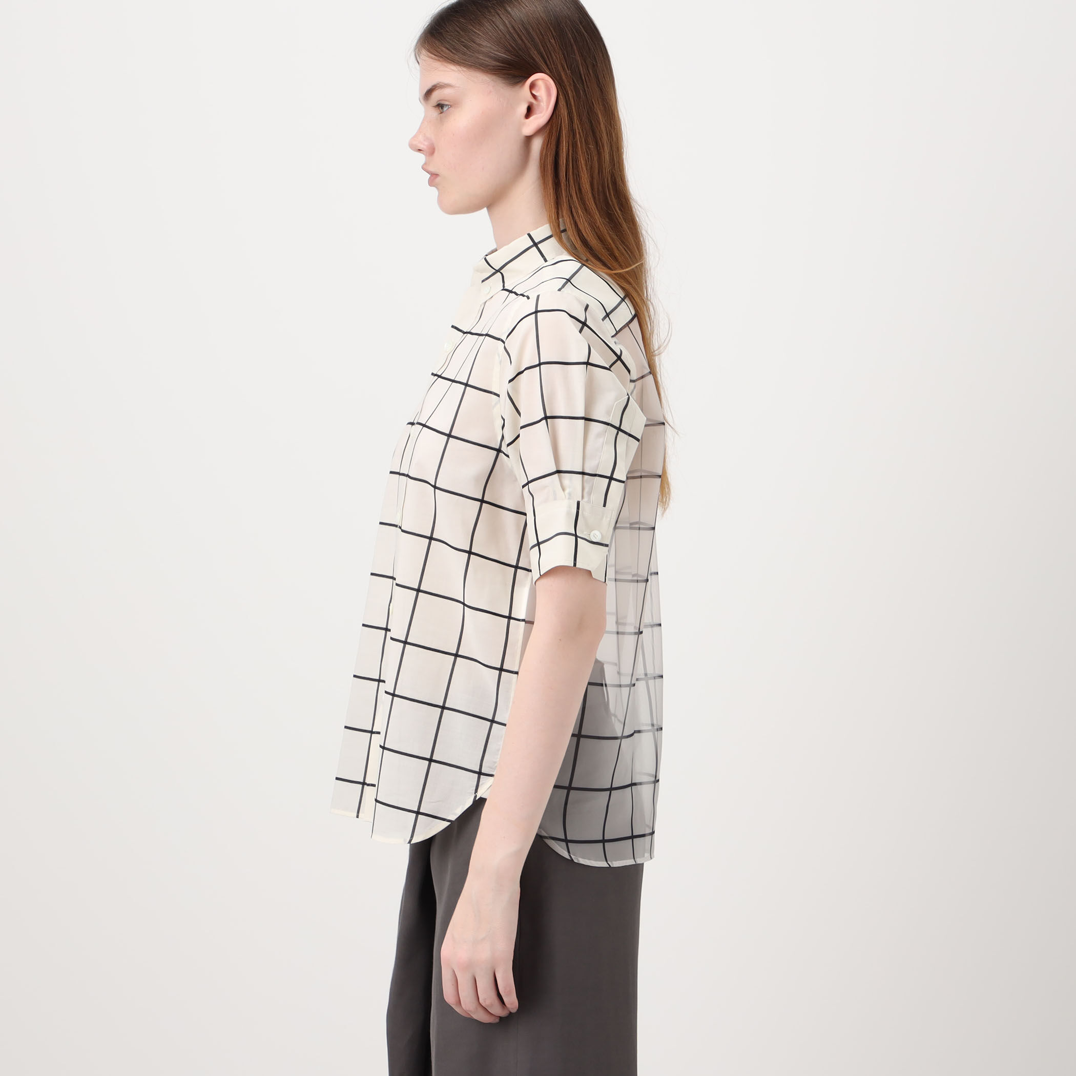 HYKE SHEER BACK WINDOWPANE SHORT SLV ウインドウペンチェック