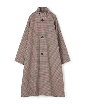 ウールギャバジン ガンクラブチェックスタンドカラーコート