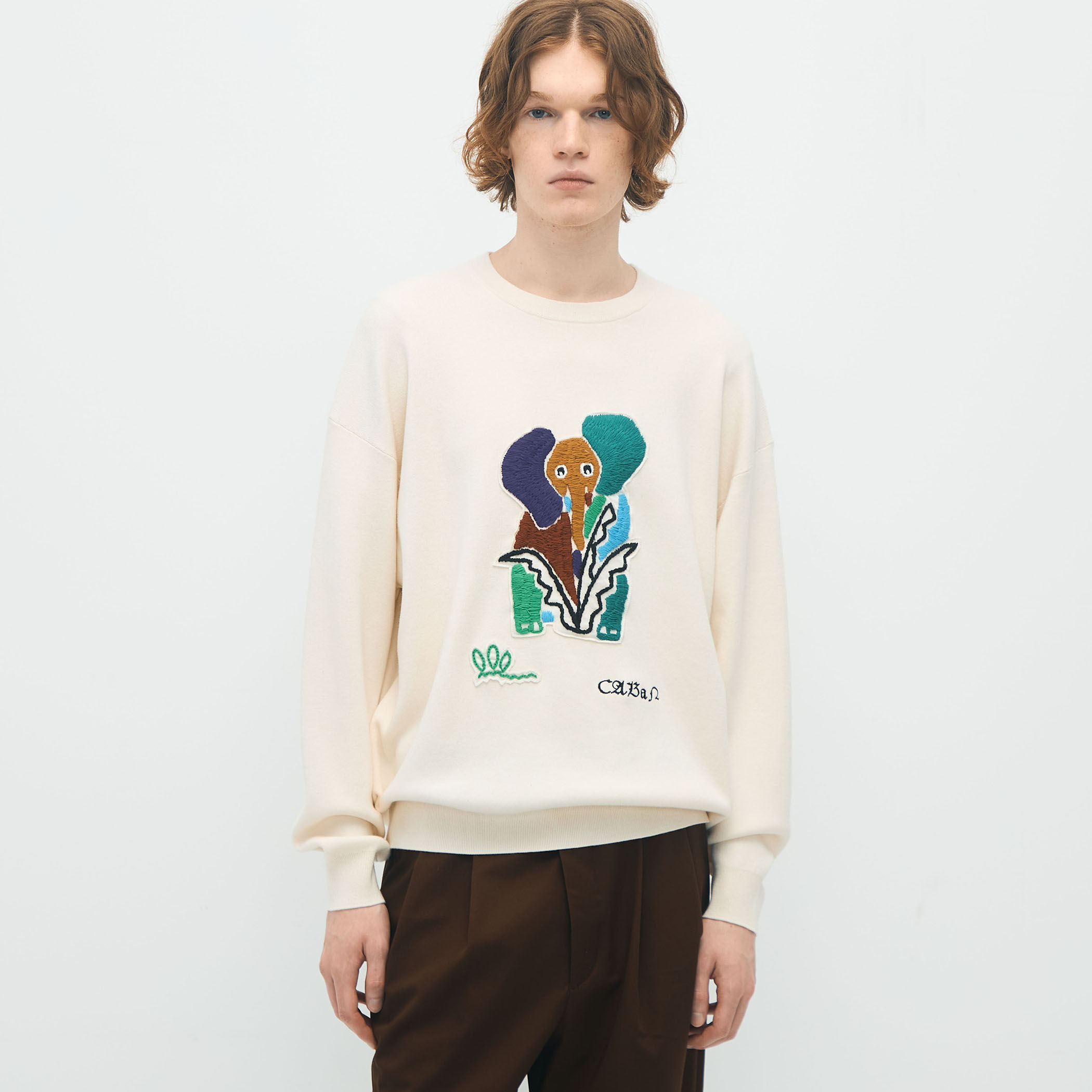 CABaN コットンカシミヤ Elephantエンブロイダリークルーネックプル