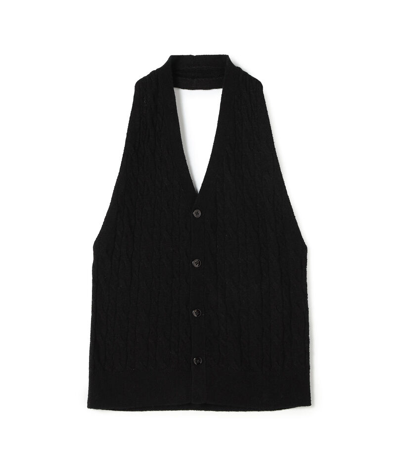 カシミヤシルク ケーブルニットホルターネックベスト