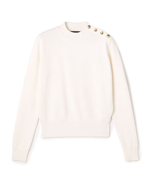 コットンカシミヤ モックネックゴールドボタンプルオーバー