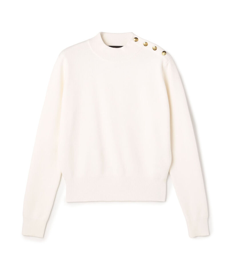 コットンカシミヤ モックネックゴールドボタンプルオーバー