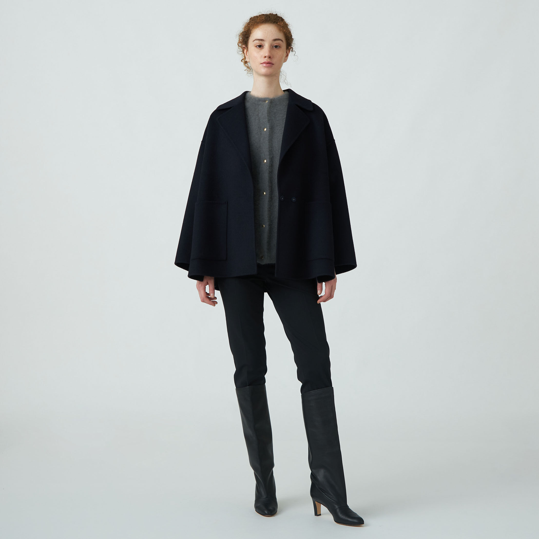 プレミアムウールリバー オープンカラーショートコート