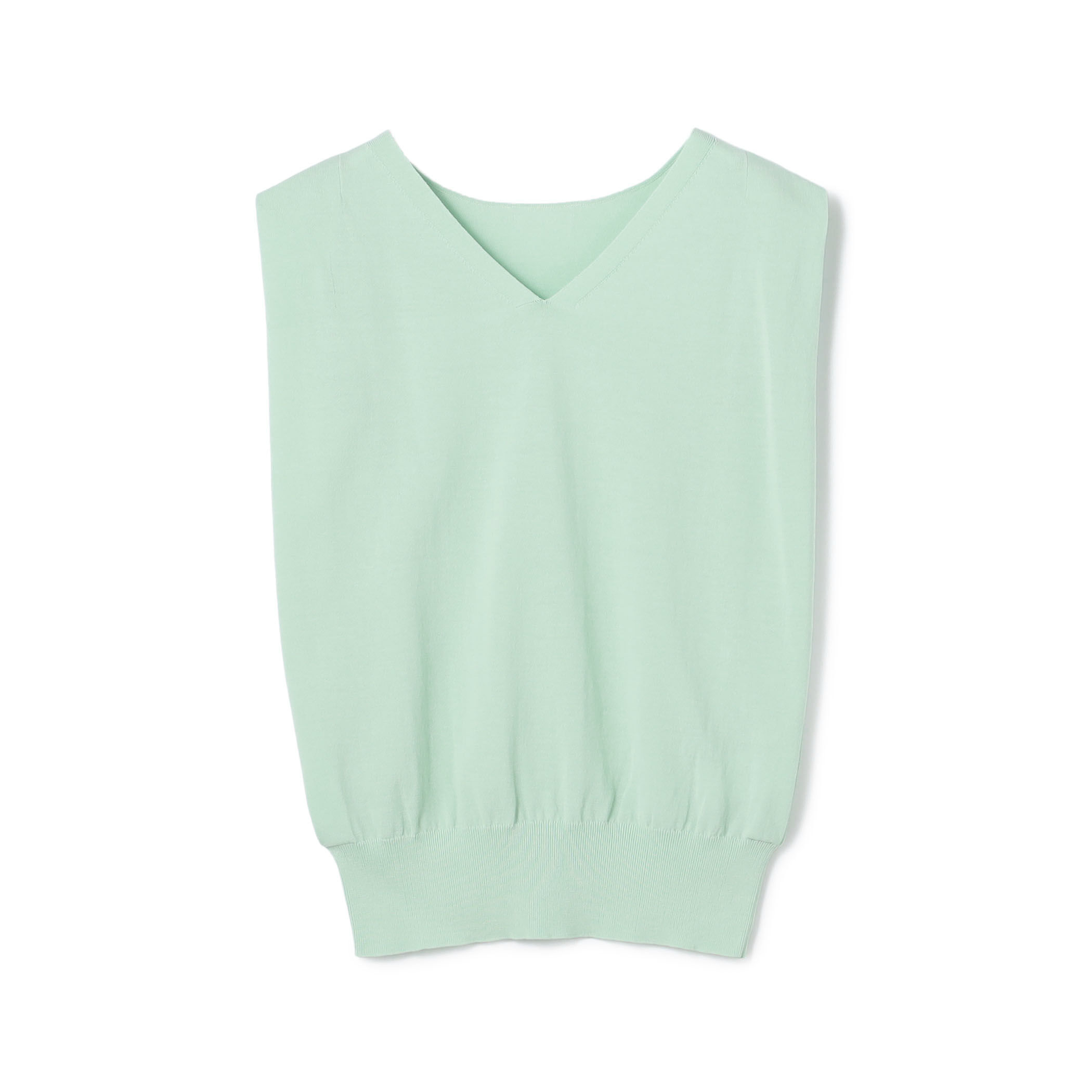 新品タグ付◉ ハイツイストコットンハーフスリーブニット　スモークミント MOUSSY | ASYMMETRY TWIST NECK トップス (Tシャツ・カットソー(長袖