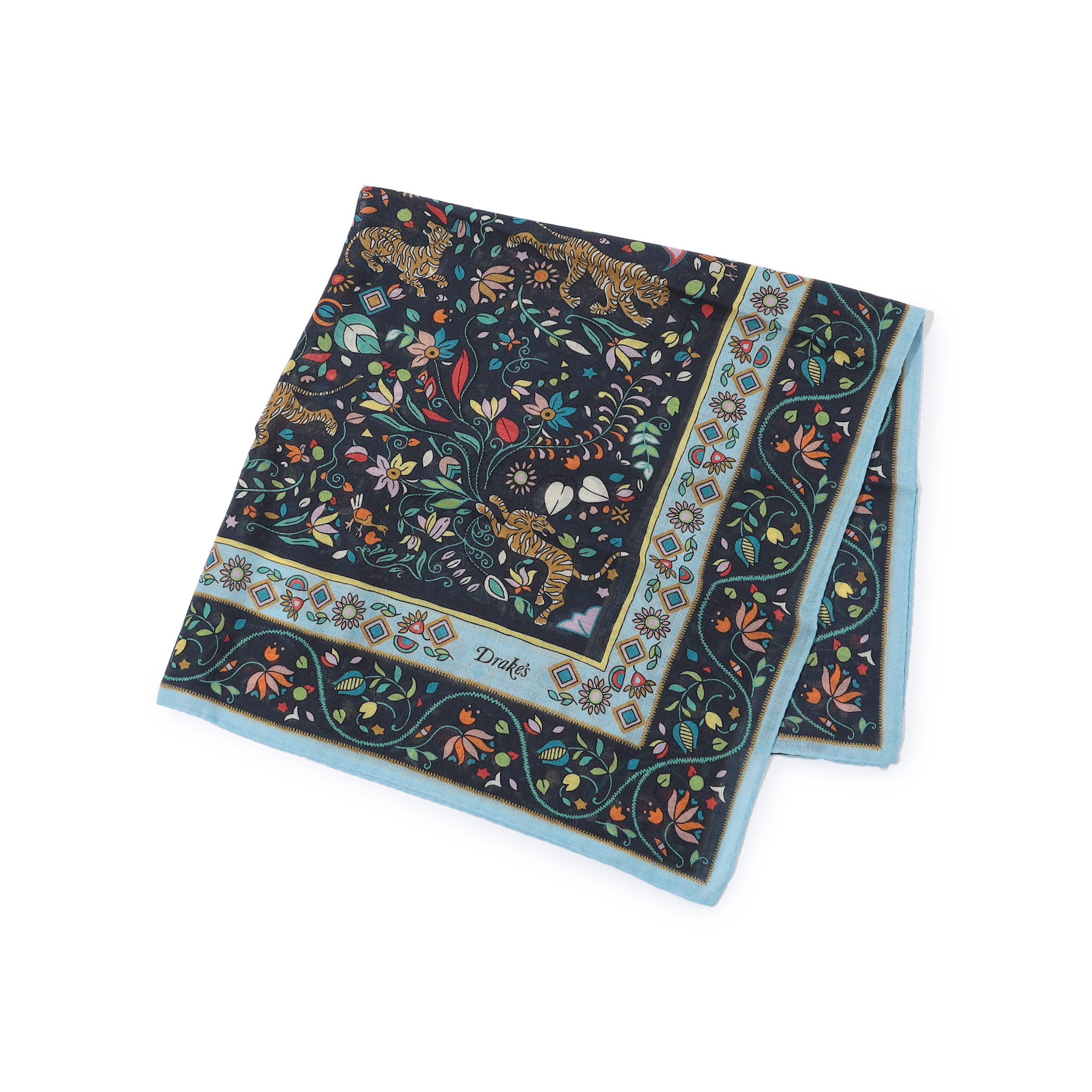 Drake's TIGER GARDEN PRINT BANDANA ウールシルクプリントスカーフ