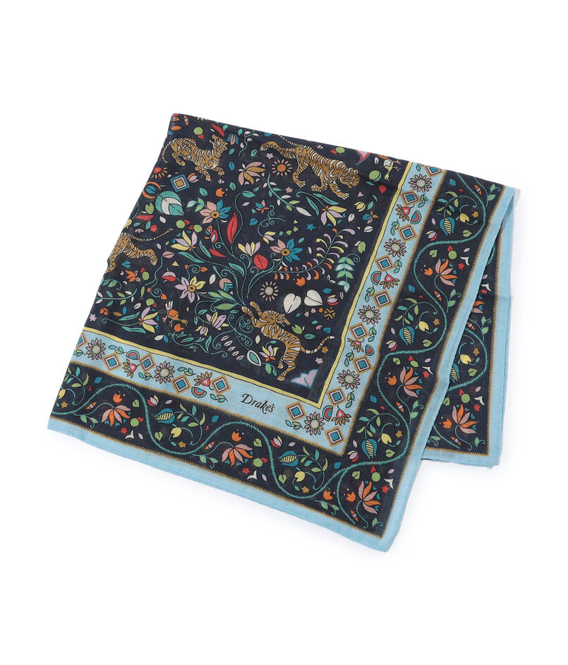 Drake's TIGER GARDEN PRINT BANDANA ウールシルクプリントスカーフ