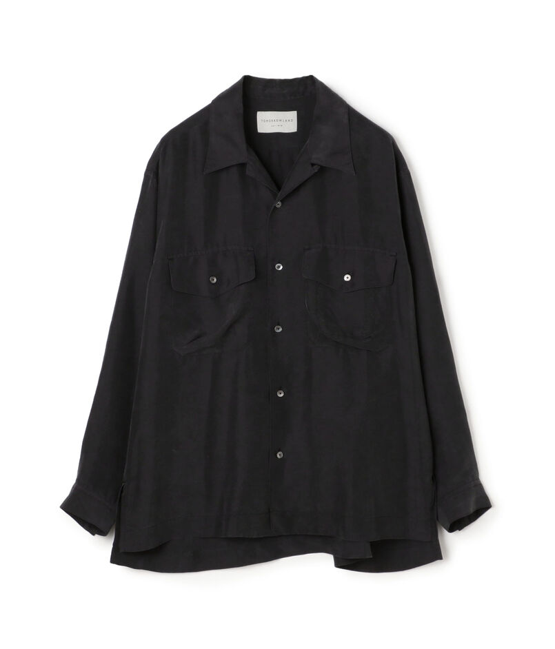 ■シルク オープンカラー ダブルポケット ロングスリーブシャツ