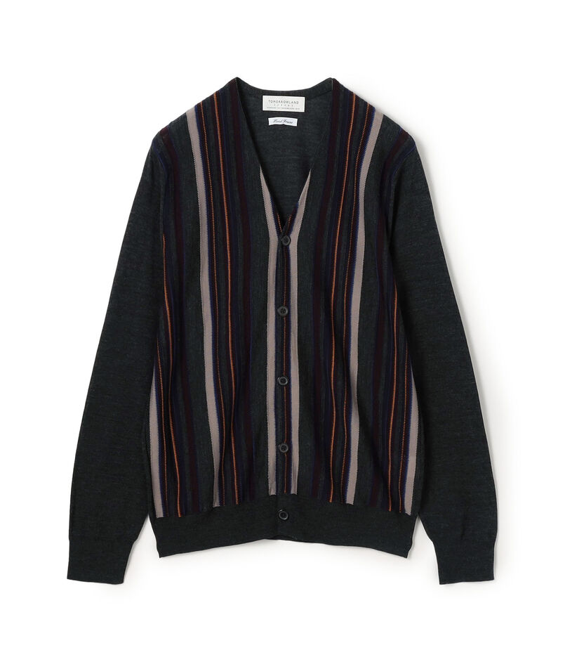 TOMORROWLAND tricot スーパーファインメリノウール ストライプVネックカーディガン S-WOOL