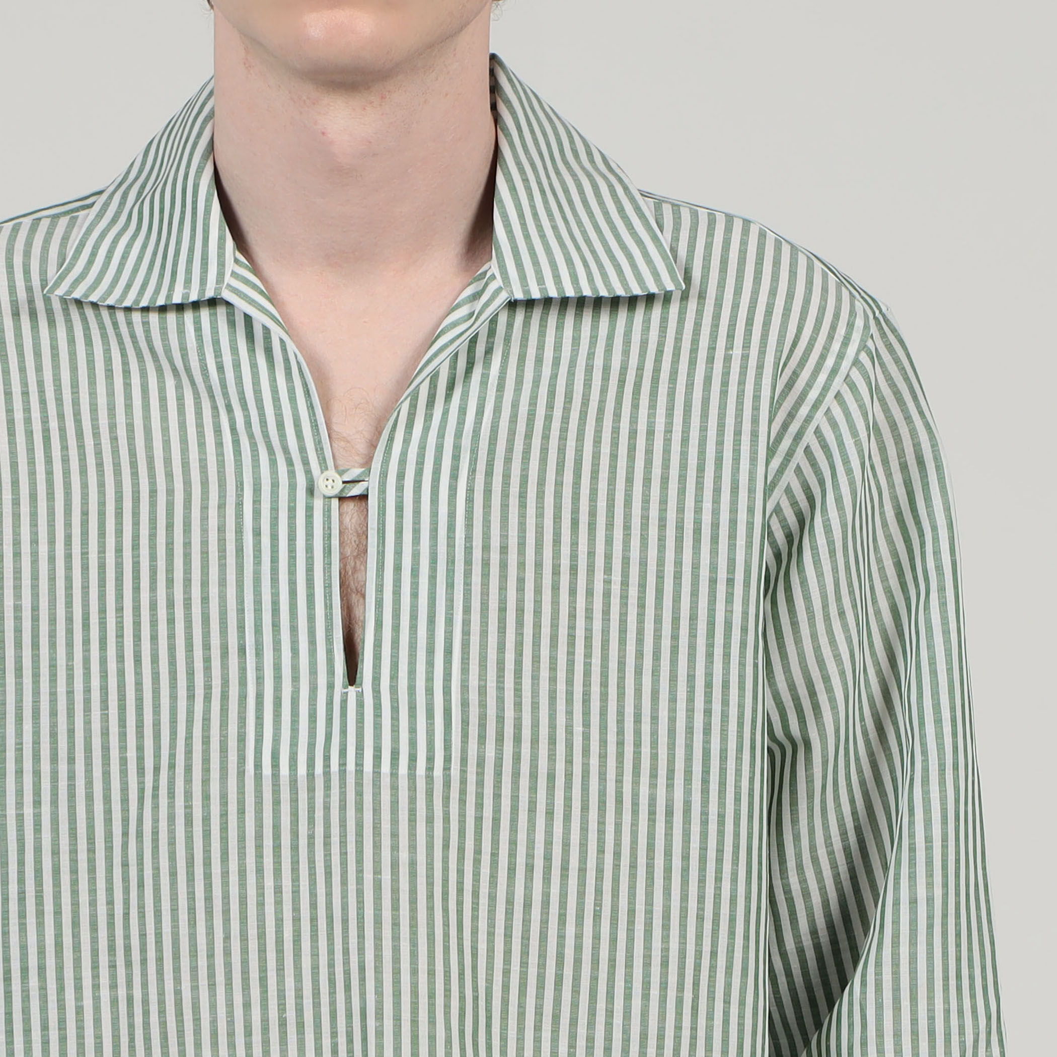 BACKLASHコットンリネンプルオーバーシャツ/バックラッシュレザースキッパー ISAMU KATAYAMA BACKLASH LINEN SKIPPER SHIRT (GREY)の商品