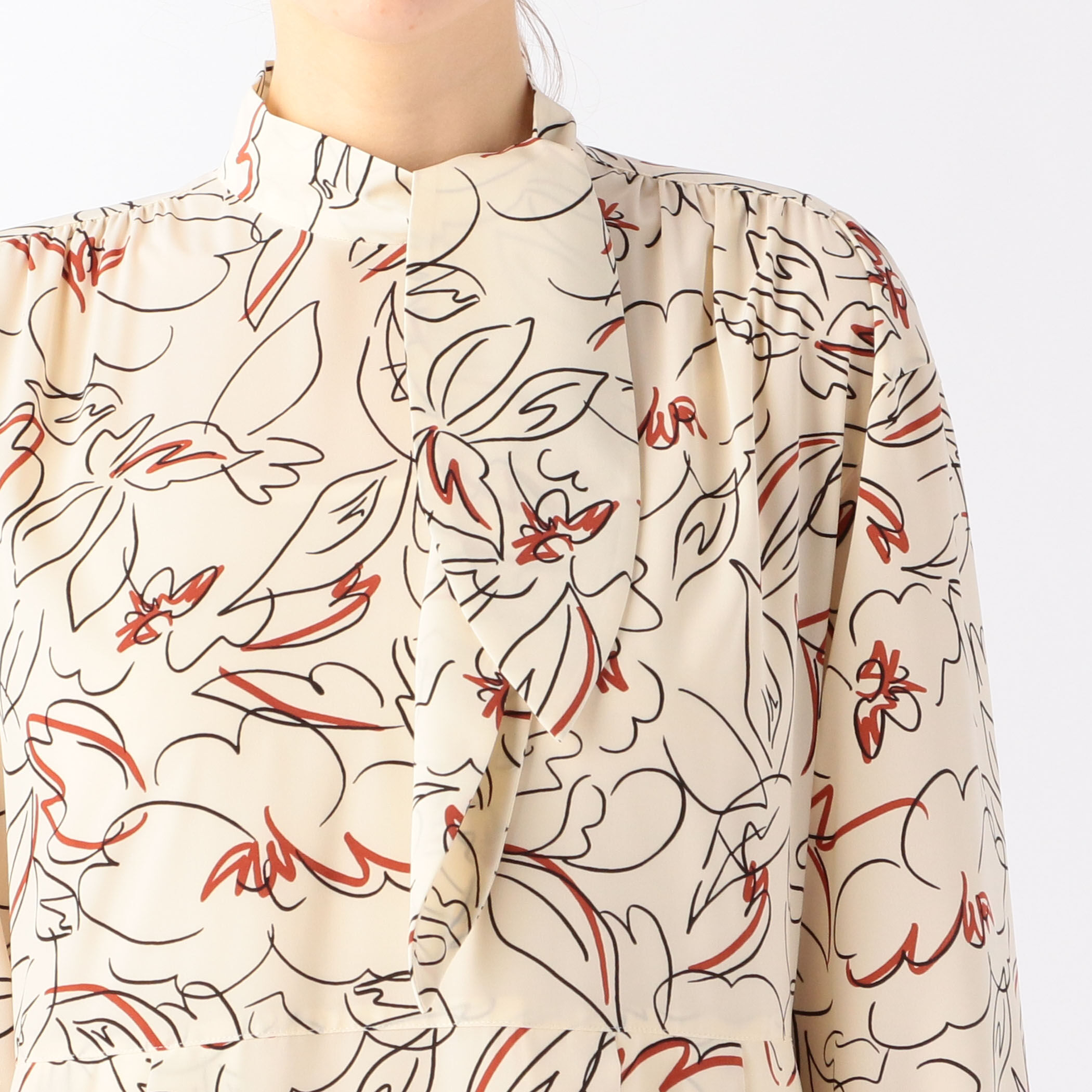 グラフィティーフラワープリント ボウタイワンピース