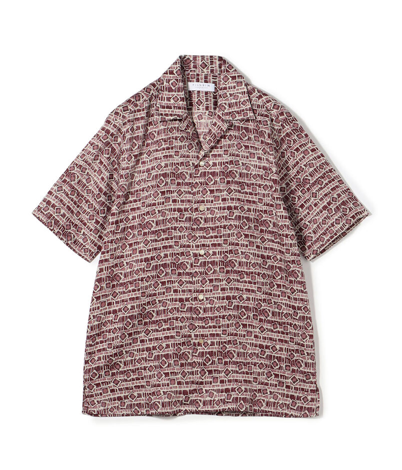 リネン バティック オープンカラーハーフスリーブシャツ