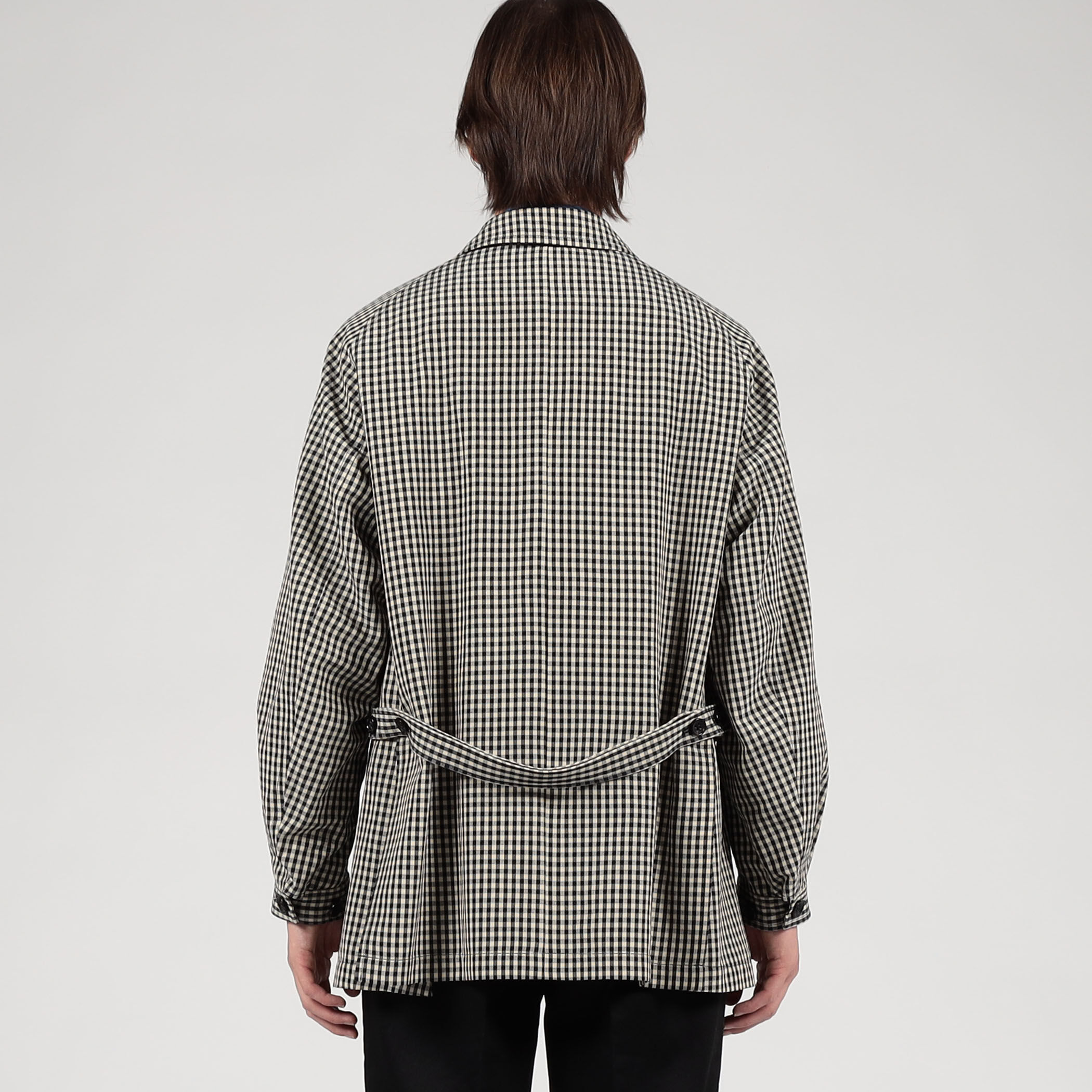 シルクカシミア ギンガムチェック シングルブレステッド ショート