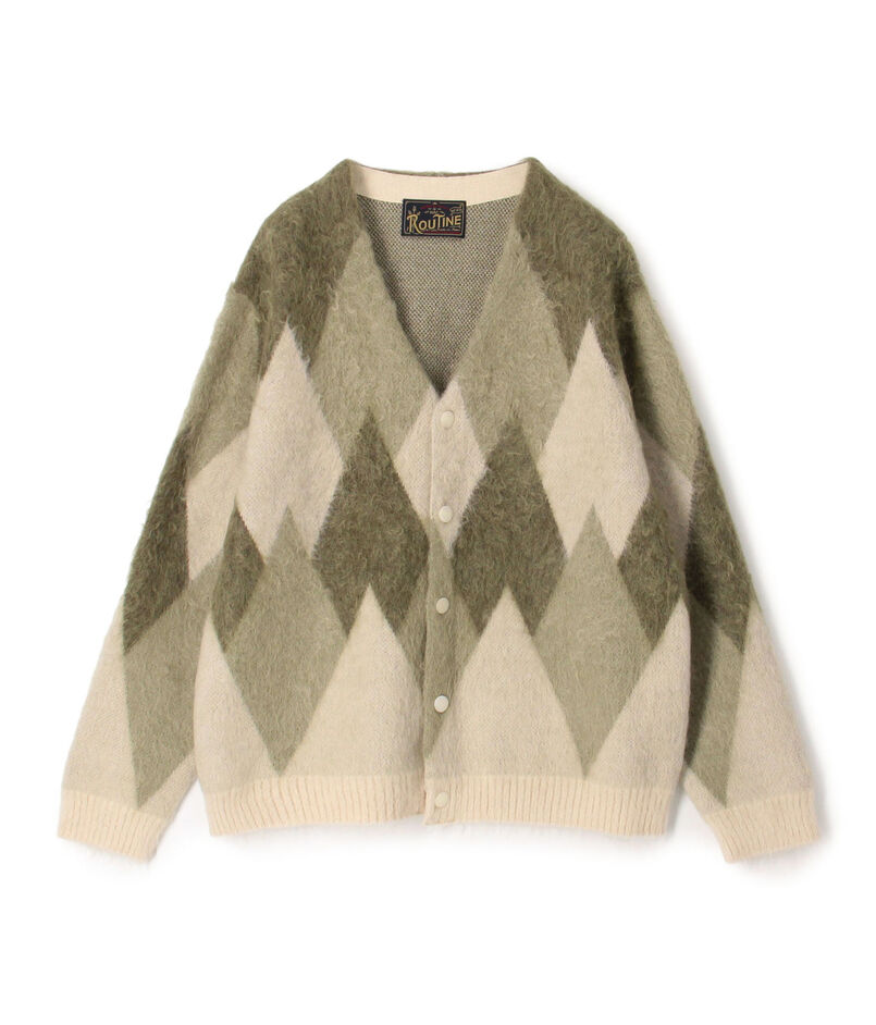 ROUTINE ヴィンテージ起毛 ダイヤモンド柄 カーディガン
