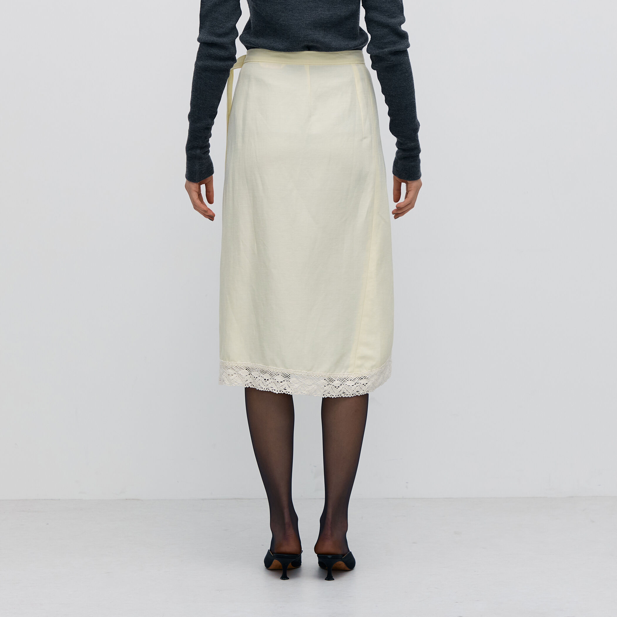 ナイロンリネンビンテージギャバジン レースコンビラップスカート