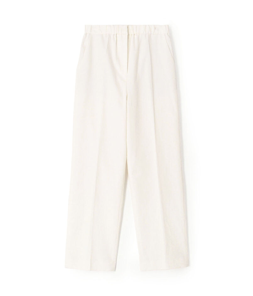 リネンストレッチ ウエストギャザーストレートパンツ