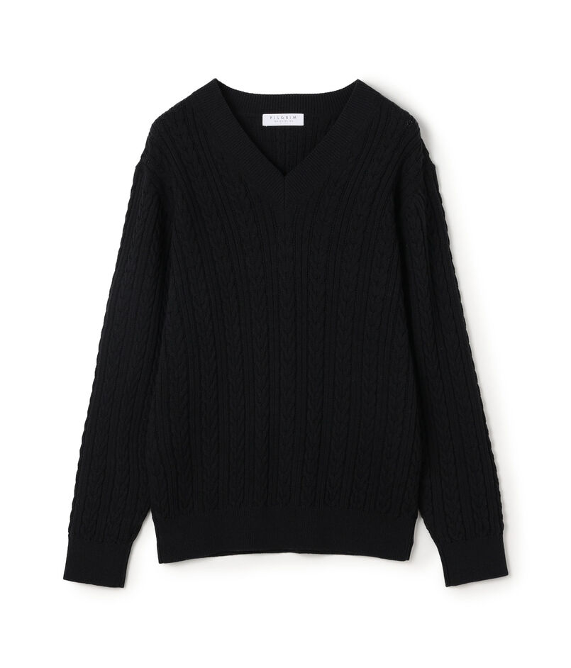 コットンケーブル Vネックニット