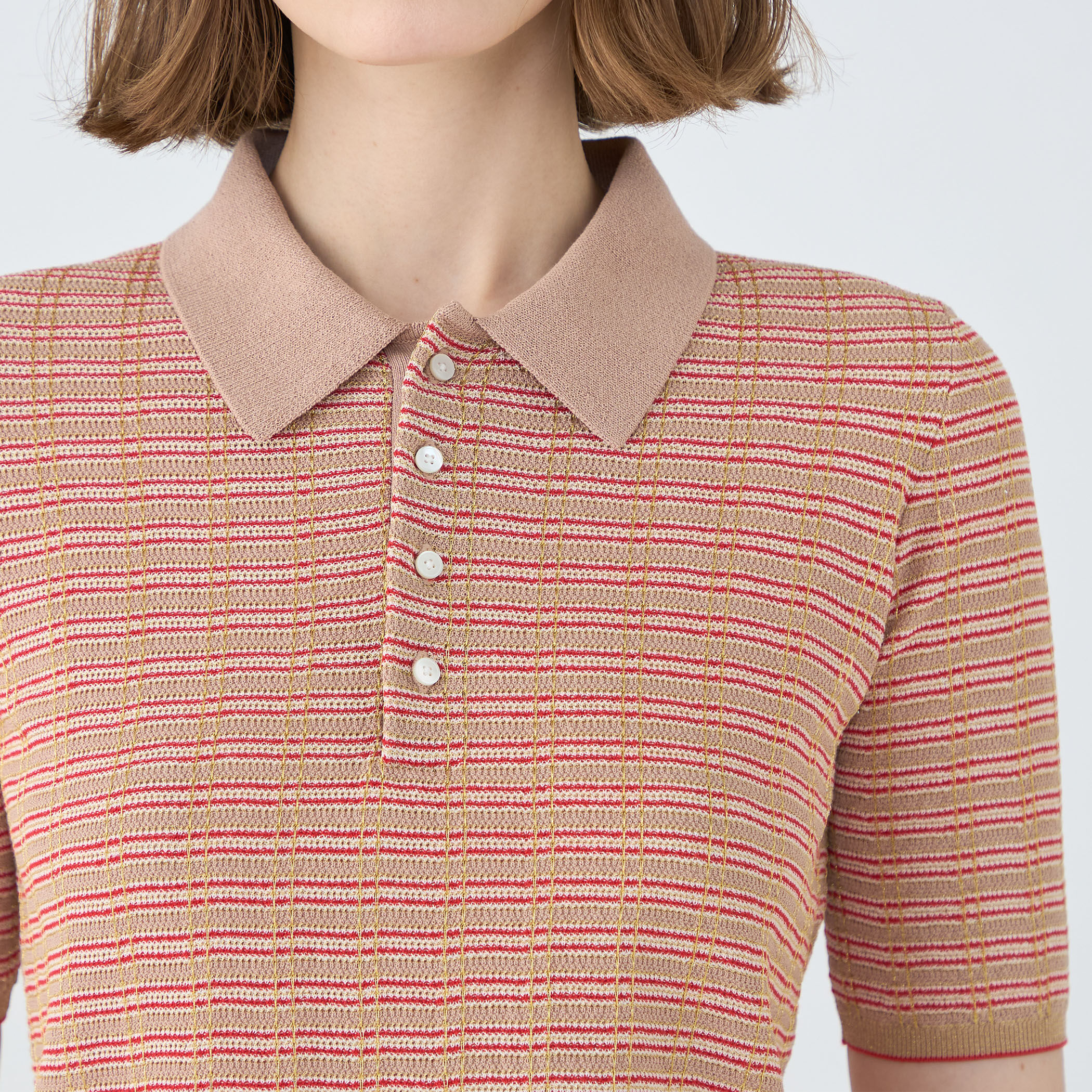 コットンナイロンラメチェック ポロプルオーバー