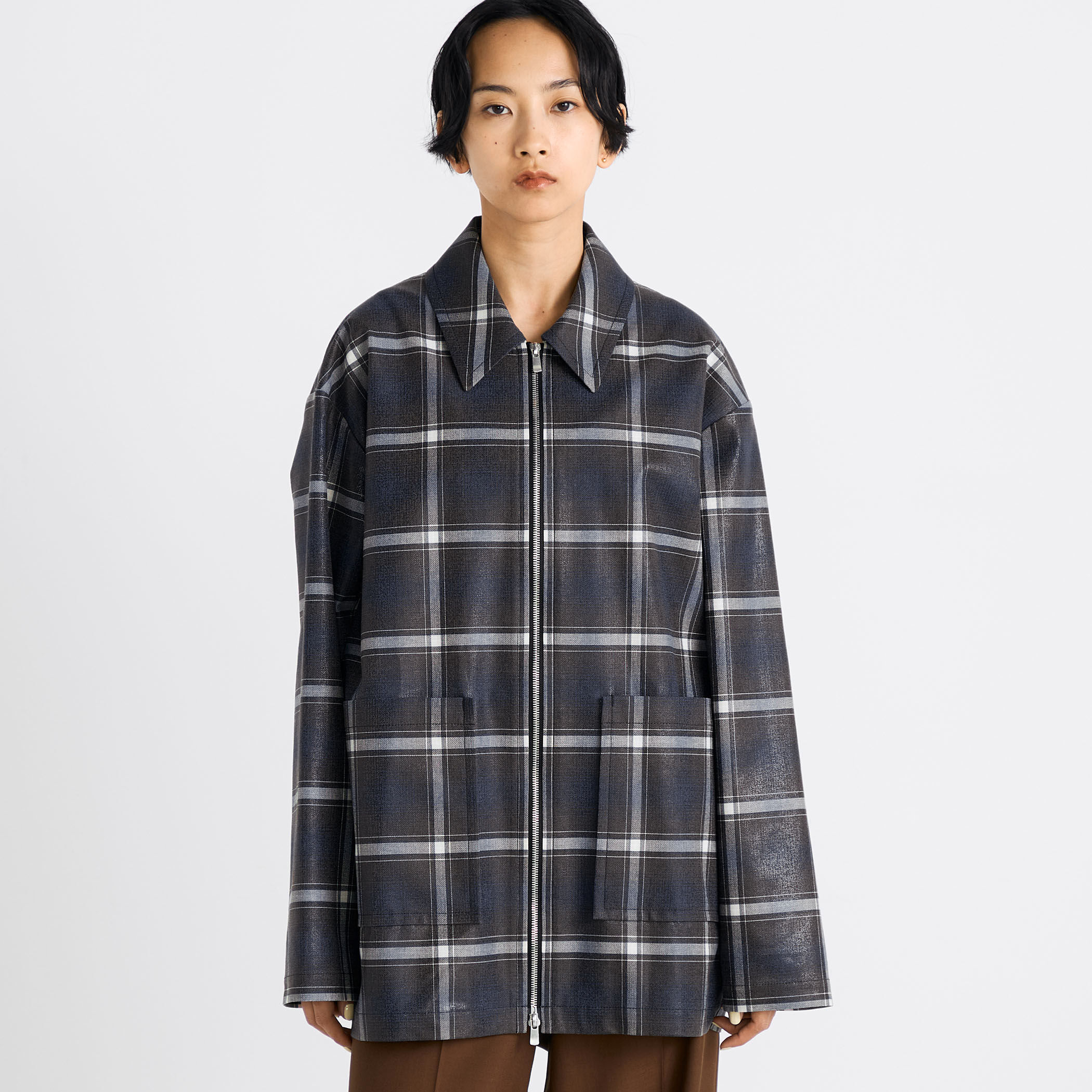 箔コーティングチェック ジップブルゾン｜トゥモローランド 公式通販