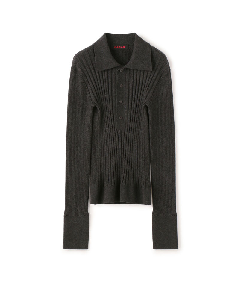 ■CABaN コットンカシミヤリブ ポロカラープルオーバー
